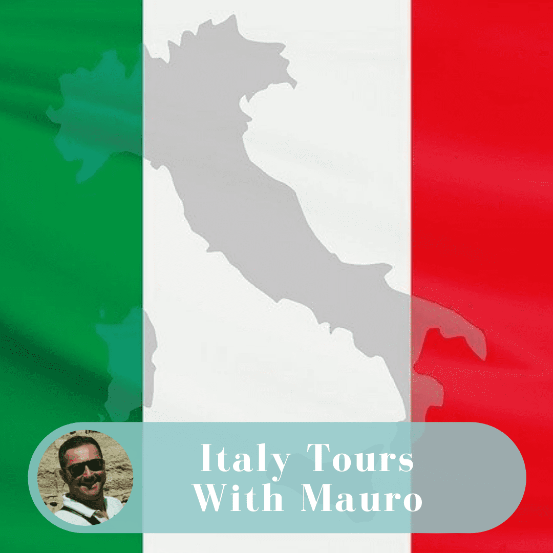 A picture of the flag and text that reads italy tours with mauro