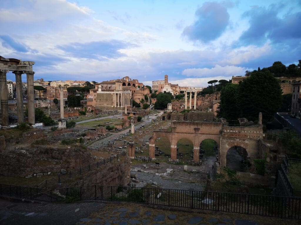 A view of the roman forum from above.