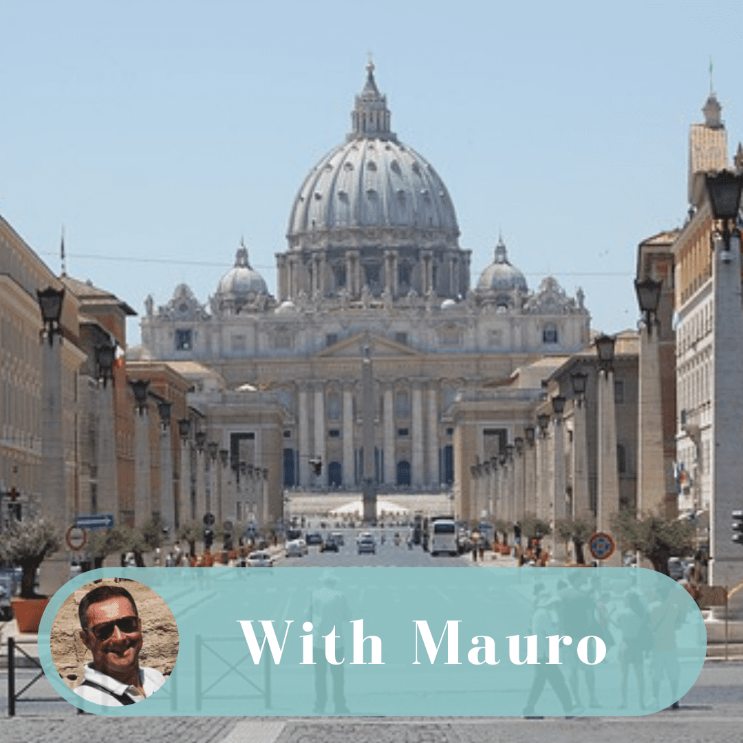 A picture of the vatican with a sign that says " with mauro ".