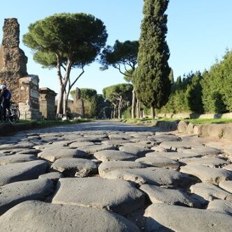 A road with many different types of stones.